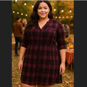 Torrid Purple Plaid Button-Down Dress